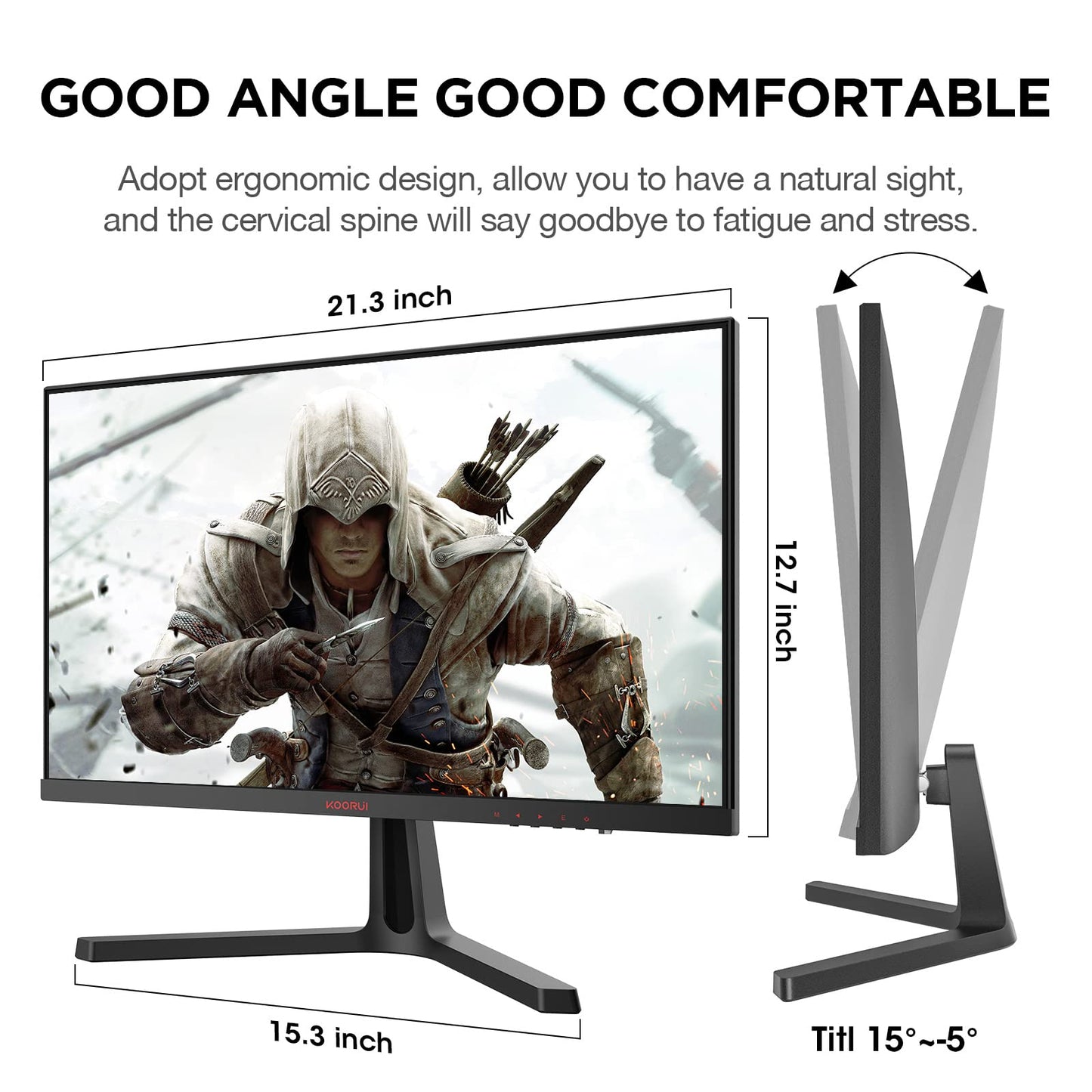KOORUI Ecran PC Gaming 24 Pouces - Full HD (1920 x 1080), VA, Ecran 144hz 165Hz, 1ms, DCI-P3 85%, AdaptiveSync Technologie, HDMI X2, DP Noir