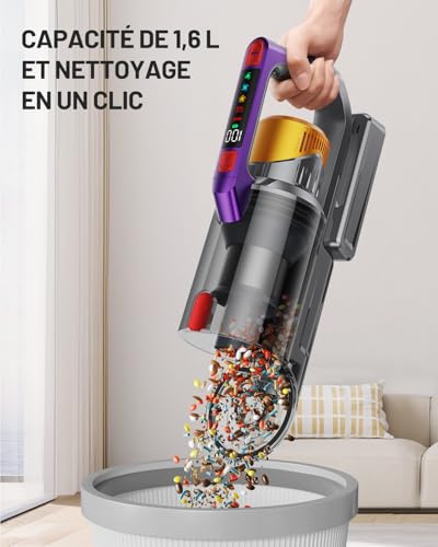 Kissof Aspirateur Balai sans Fil, 550W/45Kpa/70Min Aspirateur sans Fil LED Écran avec Parfumés/Autonome/Poignée Bimode, Aspirateur Balai Brosse Anti-emmêlement en V Convient aux sols et aux Moquettes