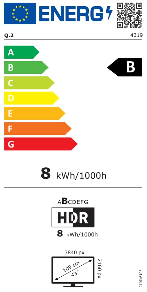 Q.2 4319 | Téléviseur 108 cm (43 Pouces) | 4K UHD 3840x2160 | Android TV | HDR | sans Cadre | WiFi, Bluetooth | Noir