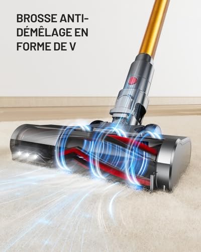 Kissof Aspirateur Balai sans Fil, 550W/45Kpa/70Min Aspirateur sans Fil LED Écran avec Parfumés/Autonome/Poignée Bimode, Aspirateur Balai Brosse Anti-emmêlement en V Convient aux sols et aux Moquettes