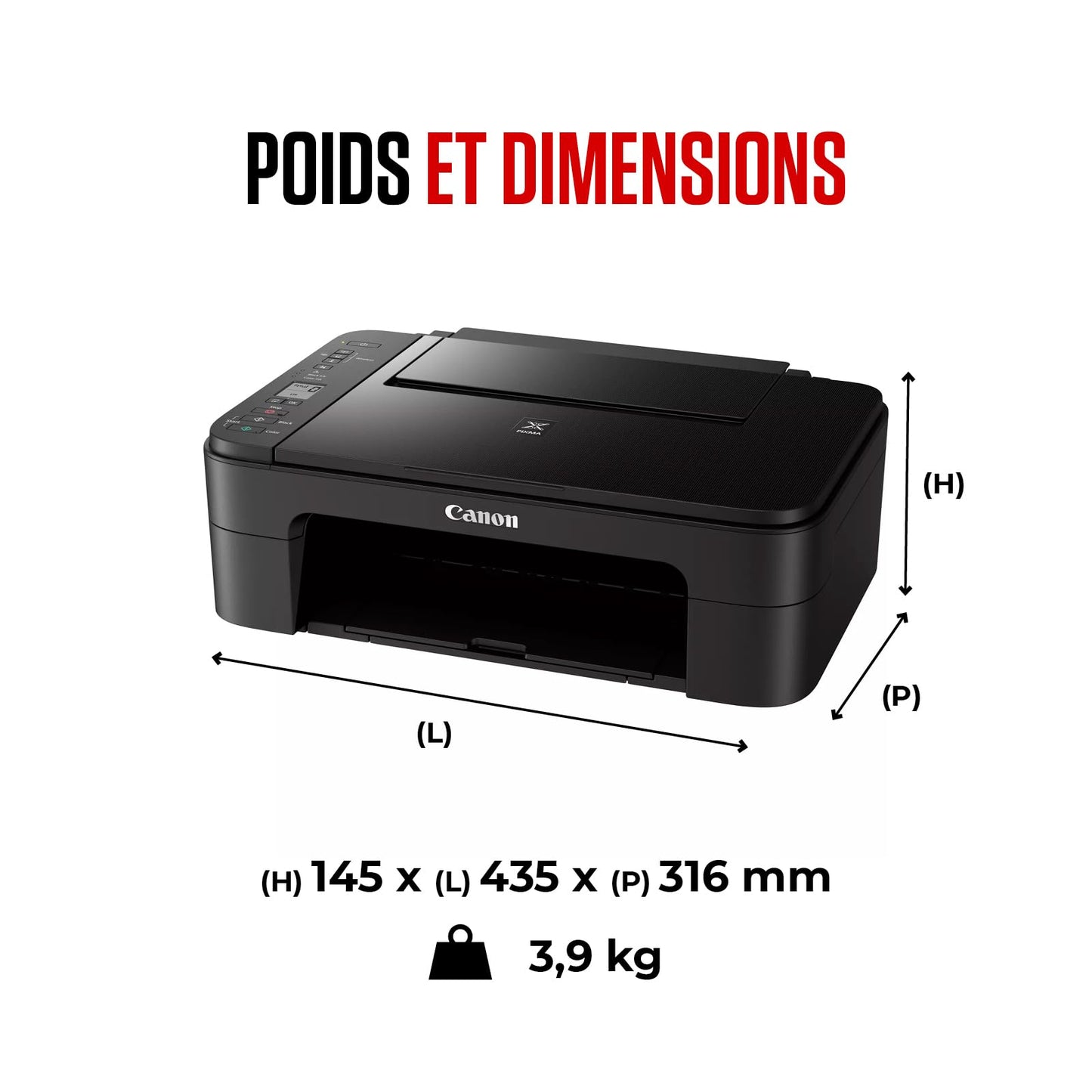 Canon PIXMA TS3350 imprimante A4 WiFi Jet d'encre Multifonction (imprimante, Scan, Copie), Noir