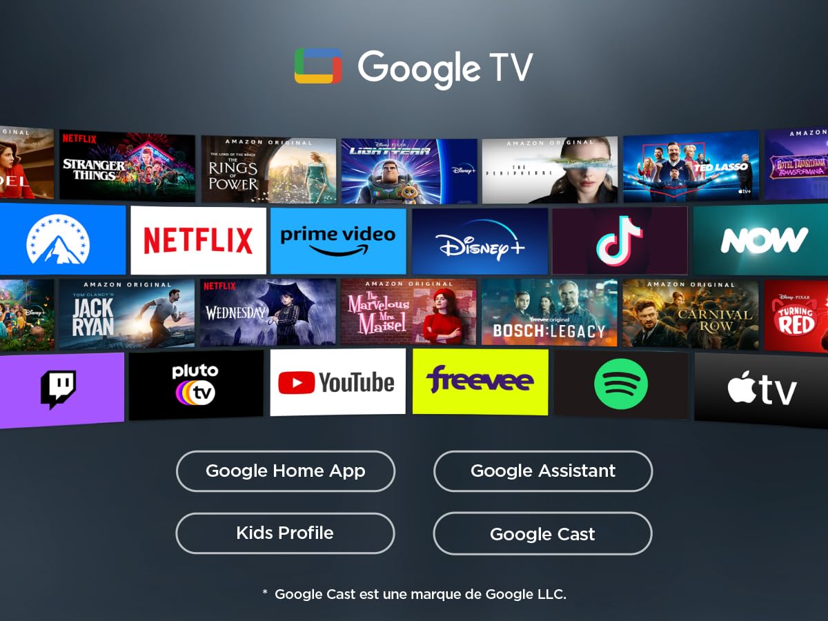 TCL TV QLED 43T7B 4K HDR Pro 43’’ avec Google TV et système sonore Dolby Atmos, Compatible avec l’Assistant Google et Alexa