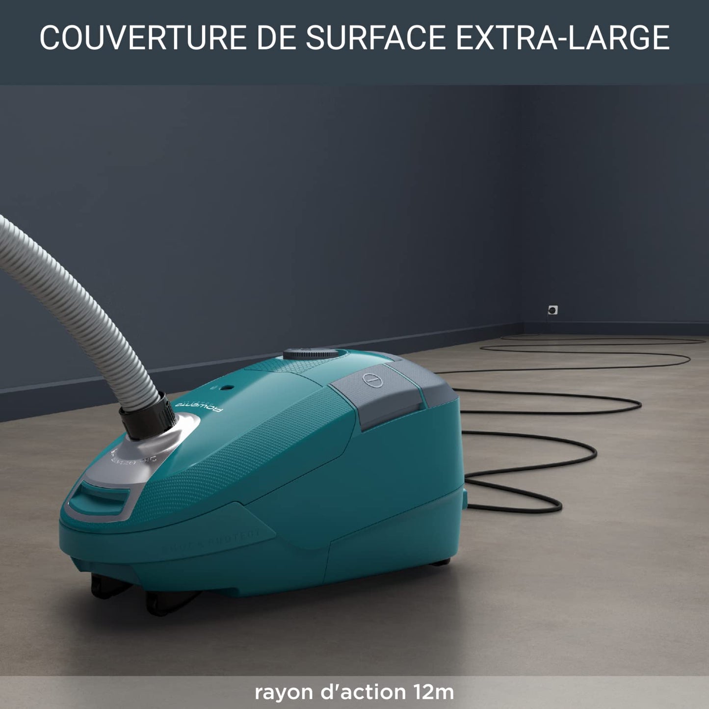 Rowenta Power XXL Aspirateur avec Sac, 4,5 L, Moteur Basse consommation 900 W Max, Performant, Très Bien accessoirisé RO3143EA, Bleu Pétrole/Gris