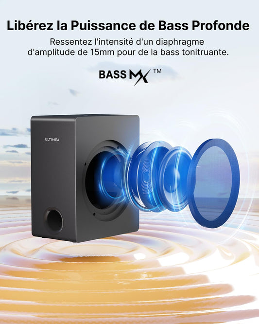 ULTIMEA 4.1 Dolby Atmos Barre de Son TV, 2-in-1 Bluetooth 5.3 Barre de Son avec Subwoofer, 280W Puissance Crête, 3 Modes d'EQ Barres de Son, Boost de Basse, HDMI in/eARC, Apollo S60 Détachable Série