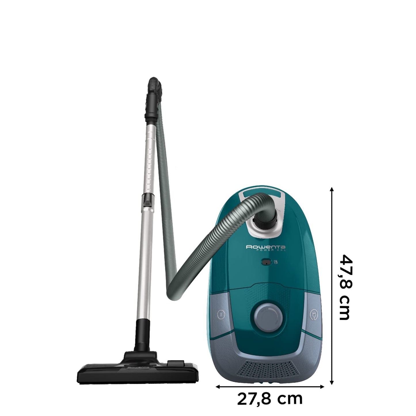 Rowenta Power XXL Aspirateur avec Sac, 4,5 L, Moteur Basse consommation 900 W Max, Performant, Très Bien accessoirisé RO3143EA, Bleu Pétrole/Gris