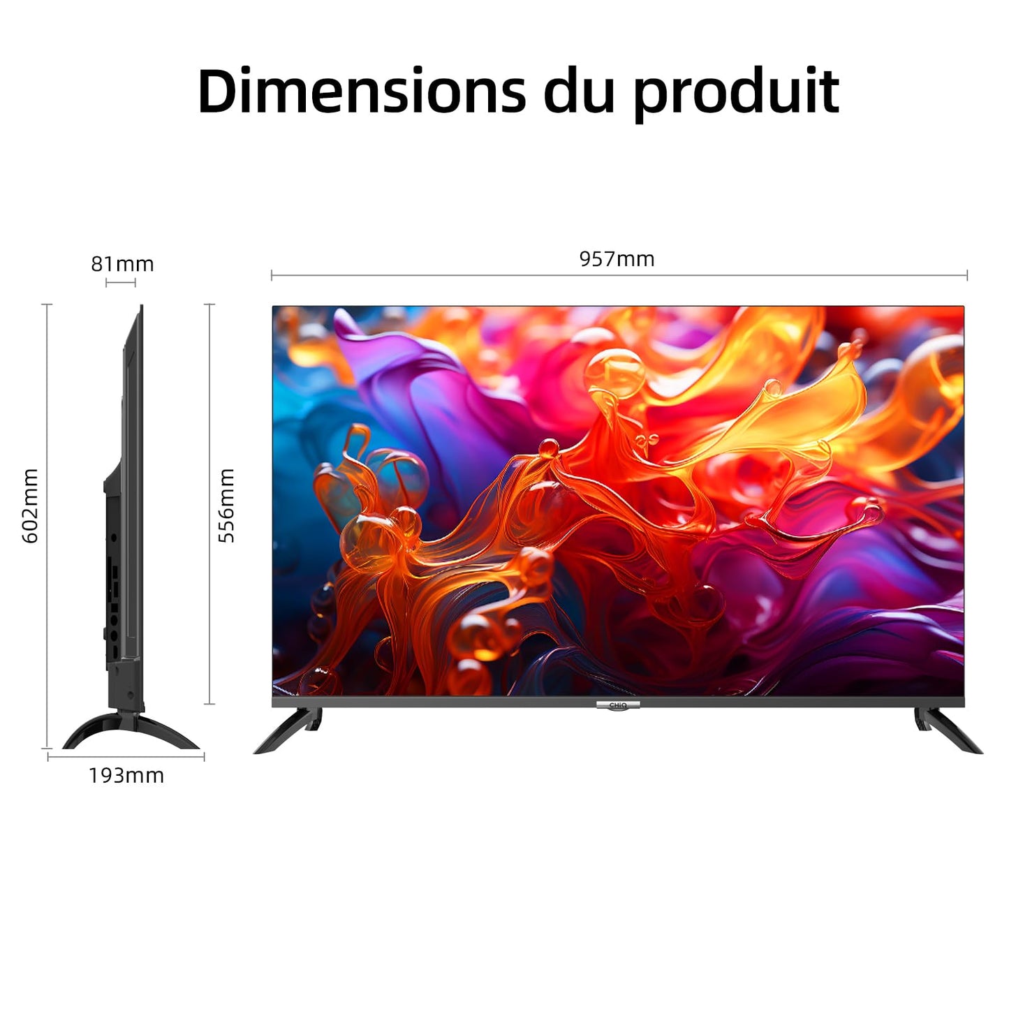 CHIQ TV Intelligente U43QM8G 43 Pouces, UHD QLED avec HDR, sans Cadre et métallique, Google TV, Dolby Audio, Syntoniseur Triple, Wi-FI 2,4G/5G, Google Assistant, HDMI 2.1, USB2.0, Modèle 2023 Noir