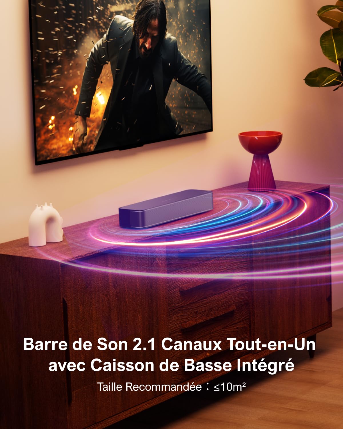 ULTIMEA 2.1ch Barre de Son TV, Caisson de Basse Intégré, App Contrôle, Barre de Son PC Tout-en-Un pour Jeux, Barres de Son Haut-Parleurs Bluetooth 5.3, Opt/AUX/Support Mural, Solo B30 Pro