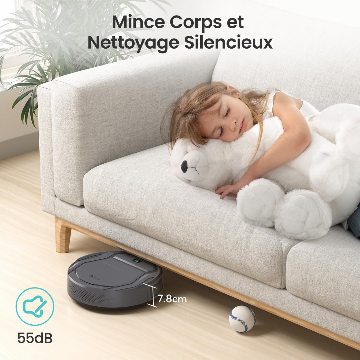 Lefant Aspirateur Robot, Mince Silencieux Connecté WiFi/Bluetooth/Alexa/App, 6 Modes de Nettoyage, Auto-Charge, 120min d'Autonomie, Idéal pour Poils d'animaux Sols Tapis, M210P Girs