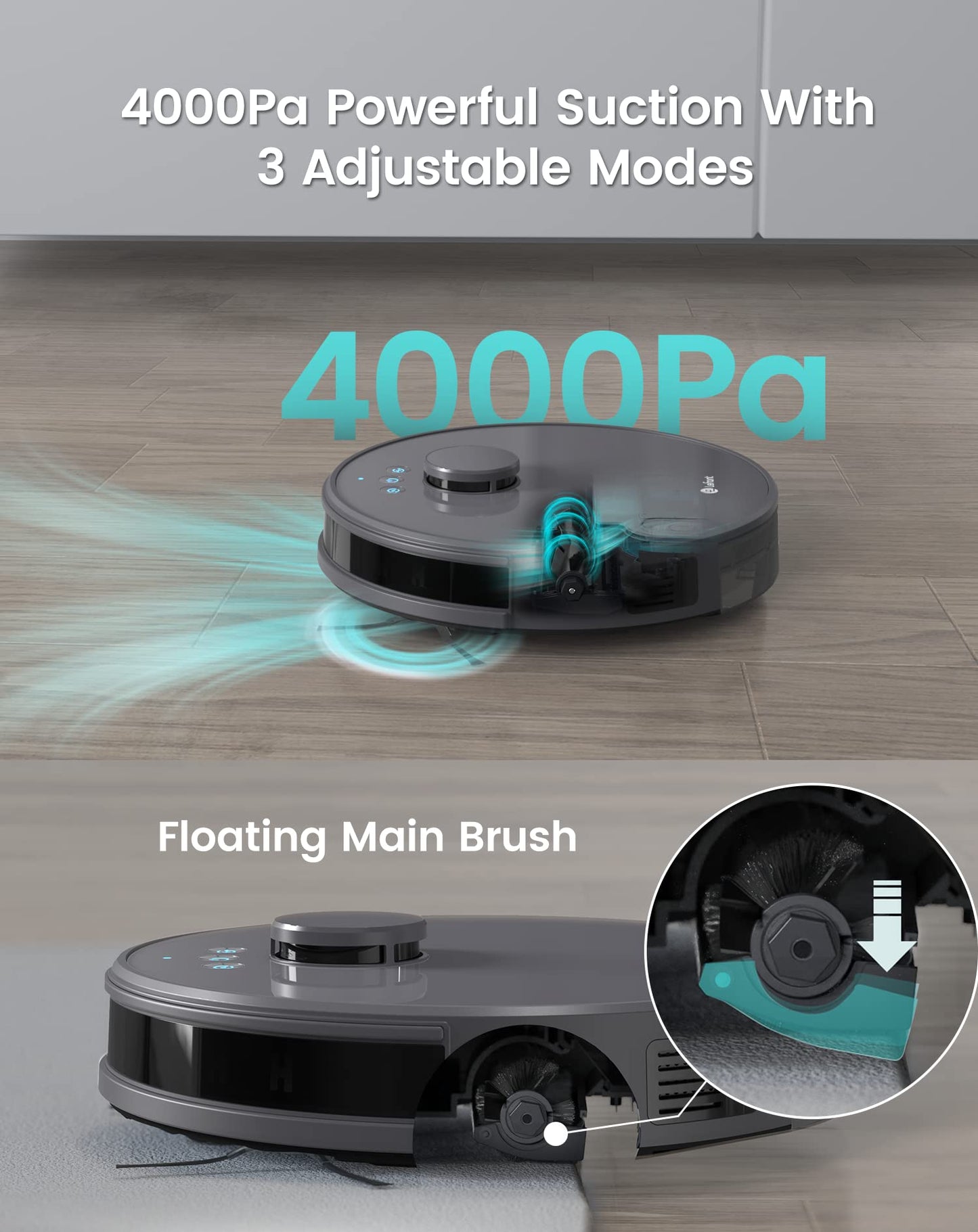 Lefant Robot Aspirateur Laveur 2 en 1 4000Pa,Navigation LiDAR, Cartographie Multi-étage,Zones Virtuelles, Connecté par Alexa/APP/WiFi,Idéal pour Poils d'animaux Tapis Sols Durs,M1 Gris