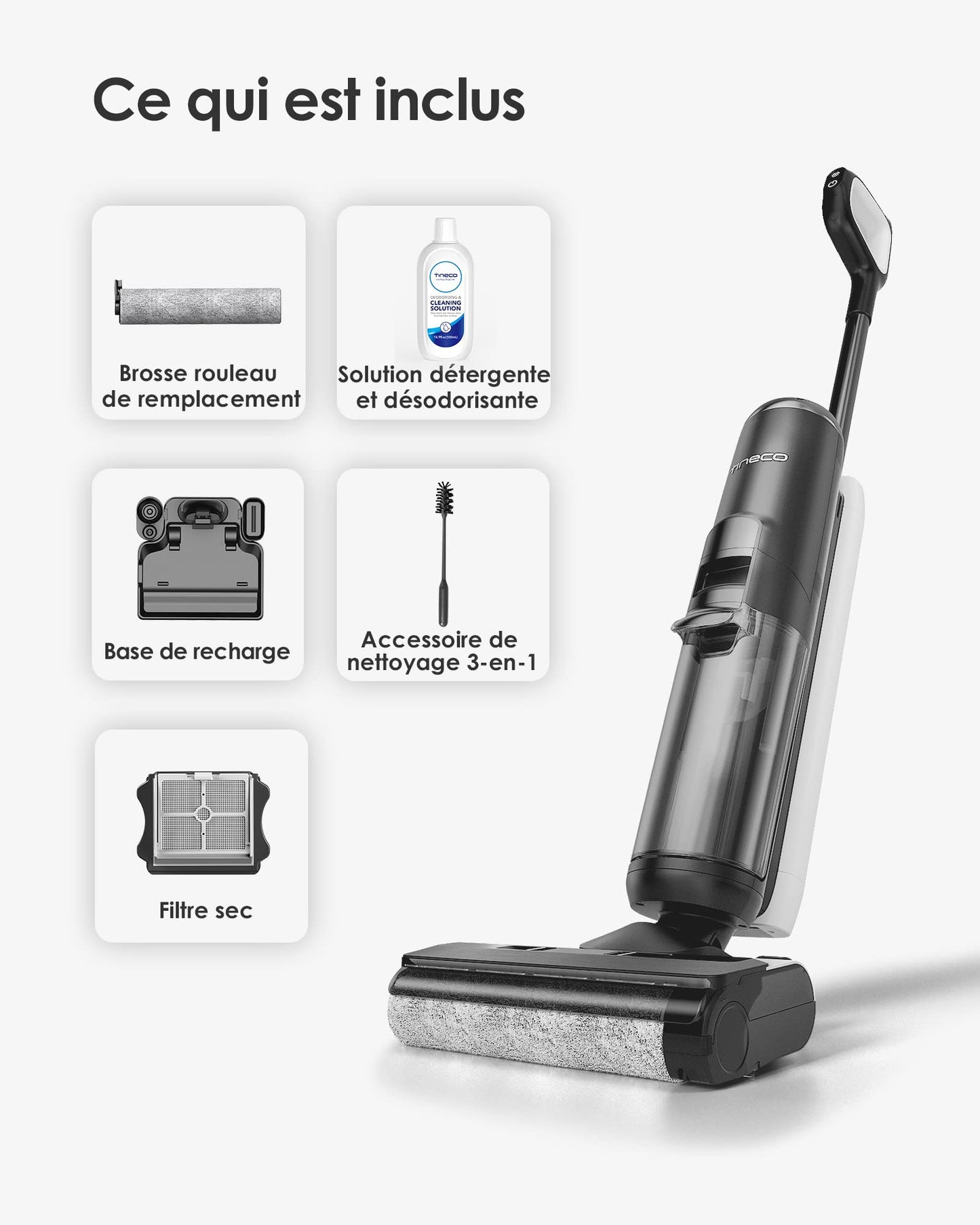 Tineco Aspirateur Eau et Poussière sans Fil Floor One S5 Intelligent pour sols durs, écran Digital, Longue autonomie, Parfait pour Les saletés collantes et Les Poils d’Animaux, économie d'espace