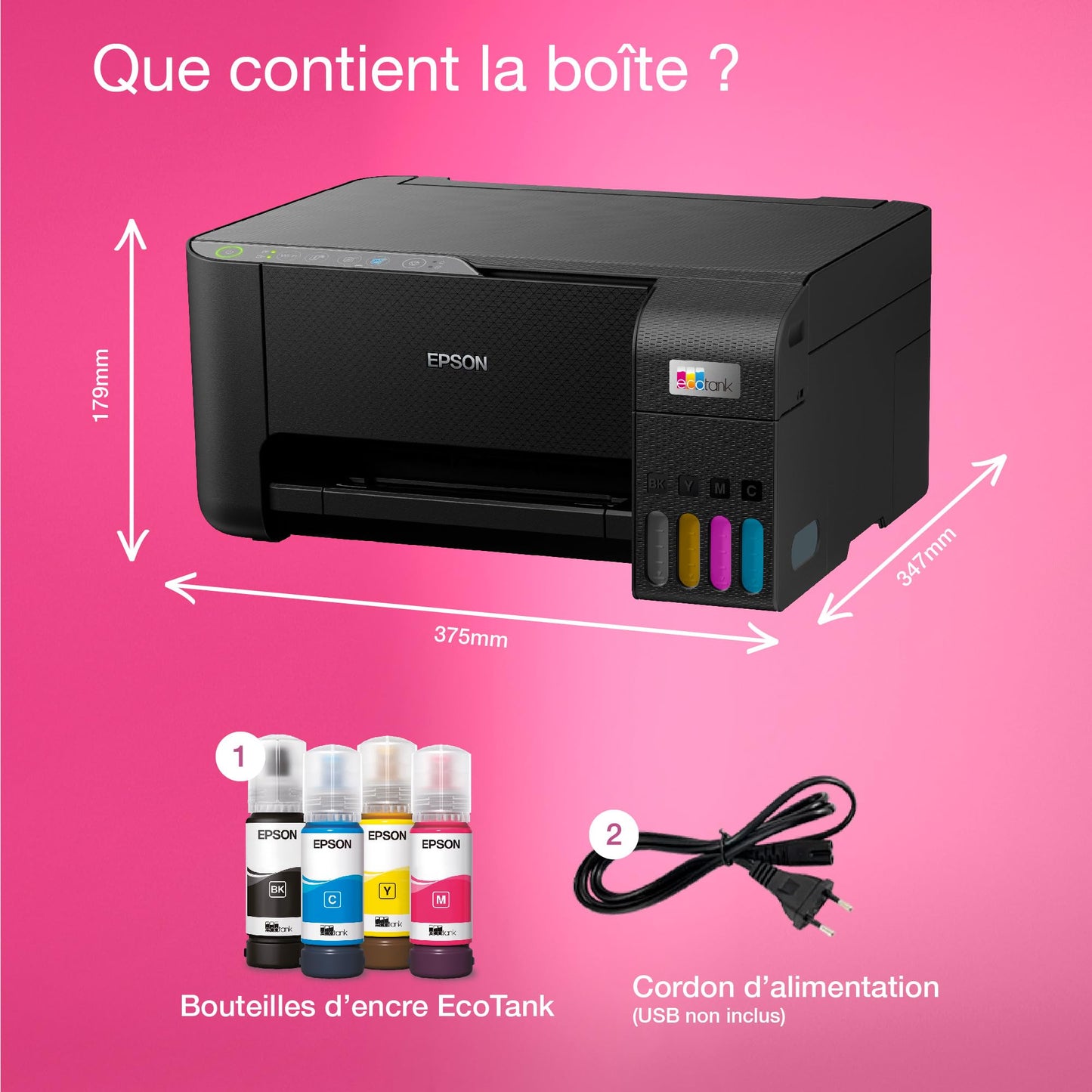 Imprimante sans fil EPSON EcoTank ET-2862 | Réservoirs d'encre haute capacité - Économisez jusqu'à 90% sur les coûts d'encre - Impression mobile, copie, numérisation - 3 ans d'encre inclus