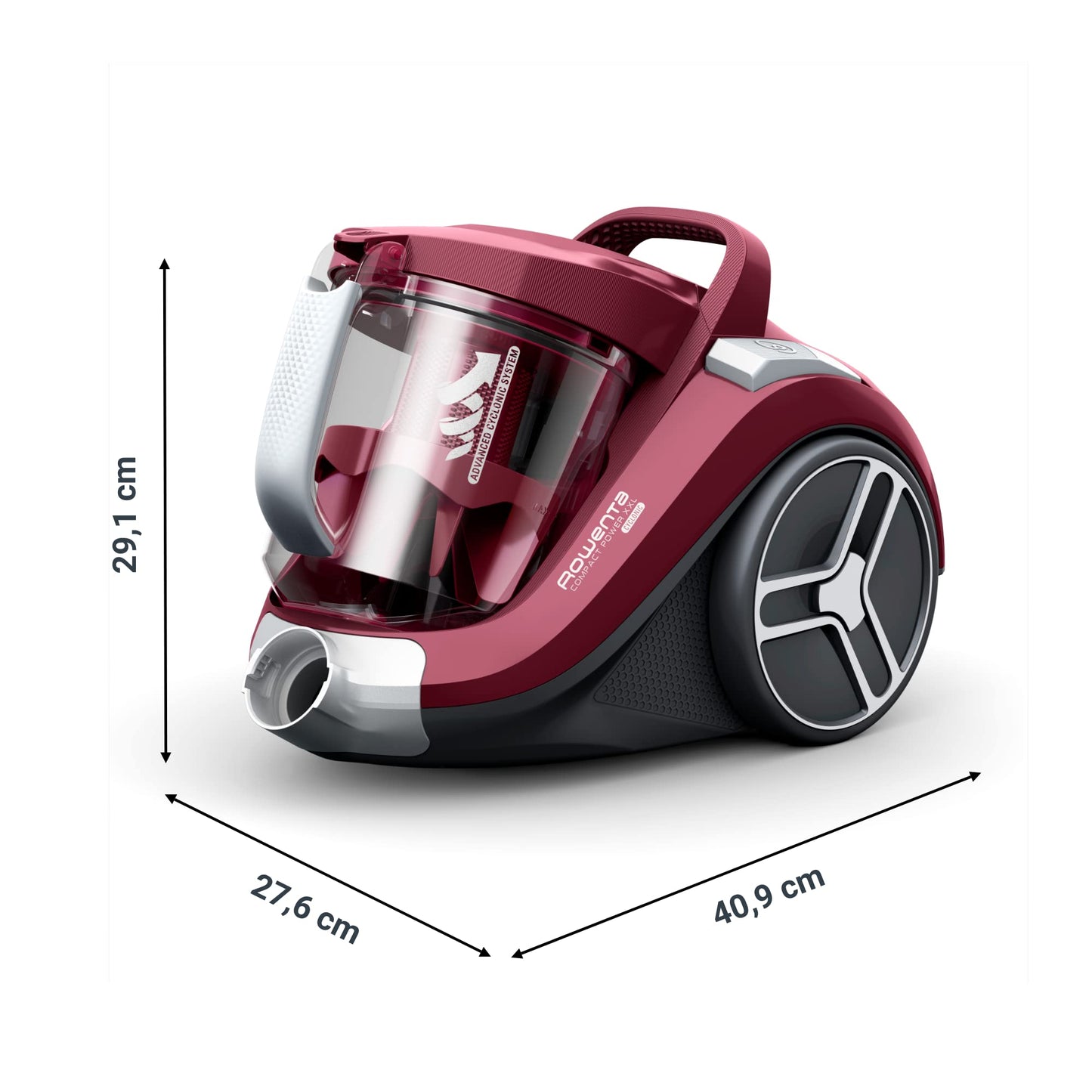 Rowenta Compact Power XXL Aspirateur sans sac, Moteur basse consommation de 900 W max, Haut niveau de filtration, Bac à poussière XXL 2,5 L, Compact RO4B23EA, Bordeaux