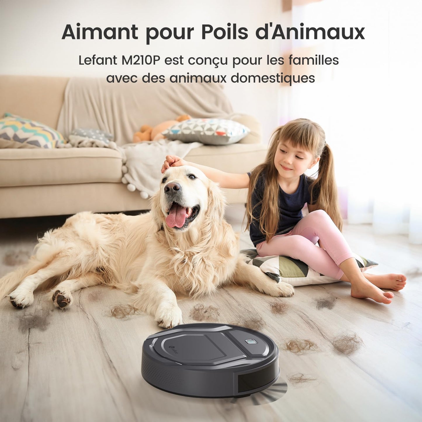 Lefant Aspirateur Robot, Mince Silencieux Connecté WiFi/Bluetooth/Alexa/App, 6 Modes de Nettoyage, Auto-Charge, 120min d'Autonomie, Idéal pour Poils d'animaux Sols Tapis, M210P Girs