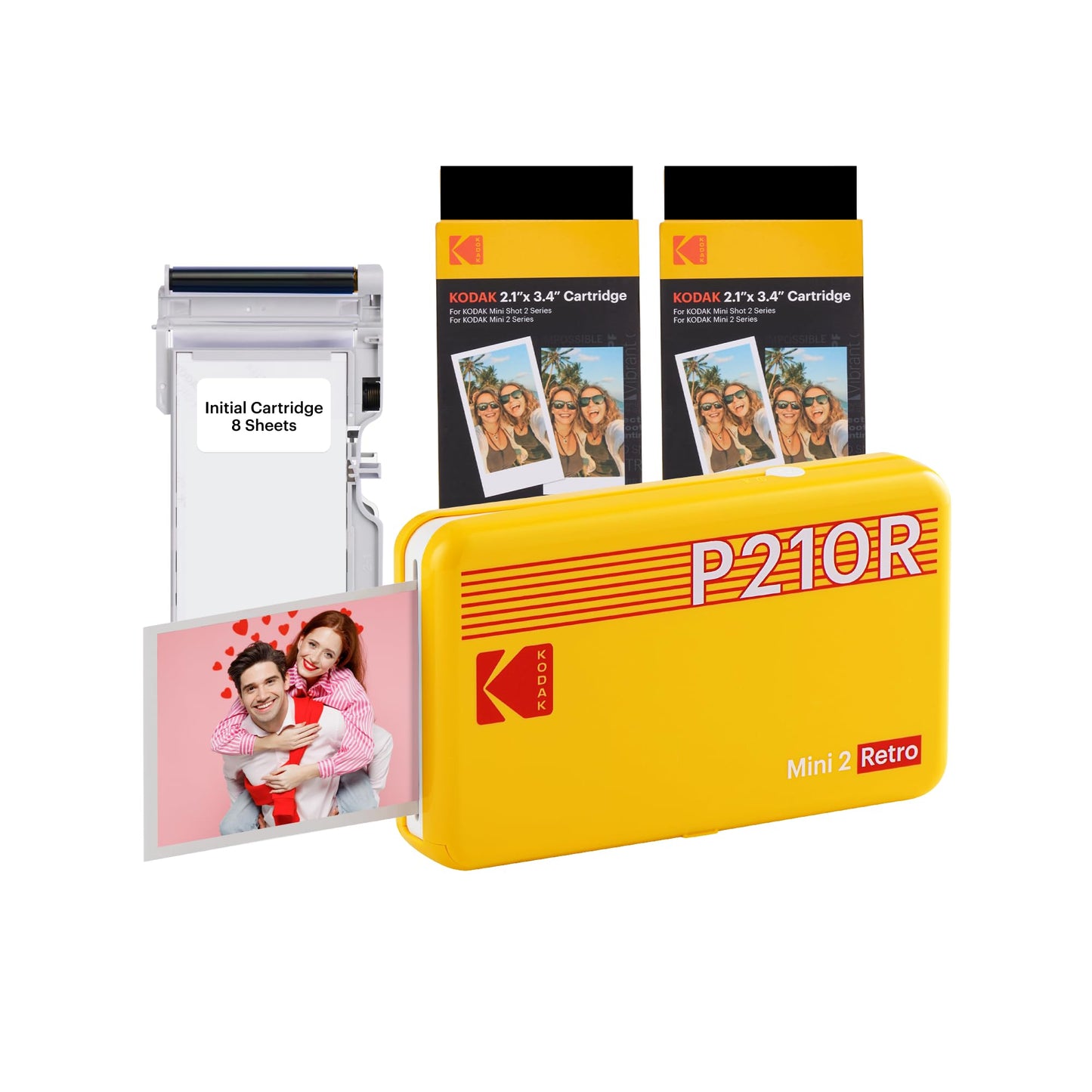 KODAK Mini 2 Retro Cadeau Noel 4PASS Imprimante Photo 4PASS (5,3 x 8,6 cm) + paquet de 68 feuilles, Jaune