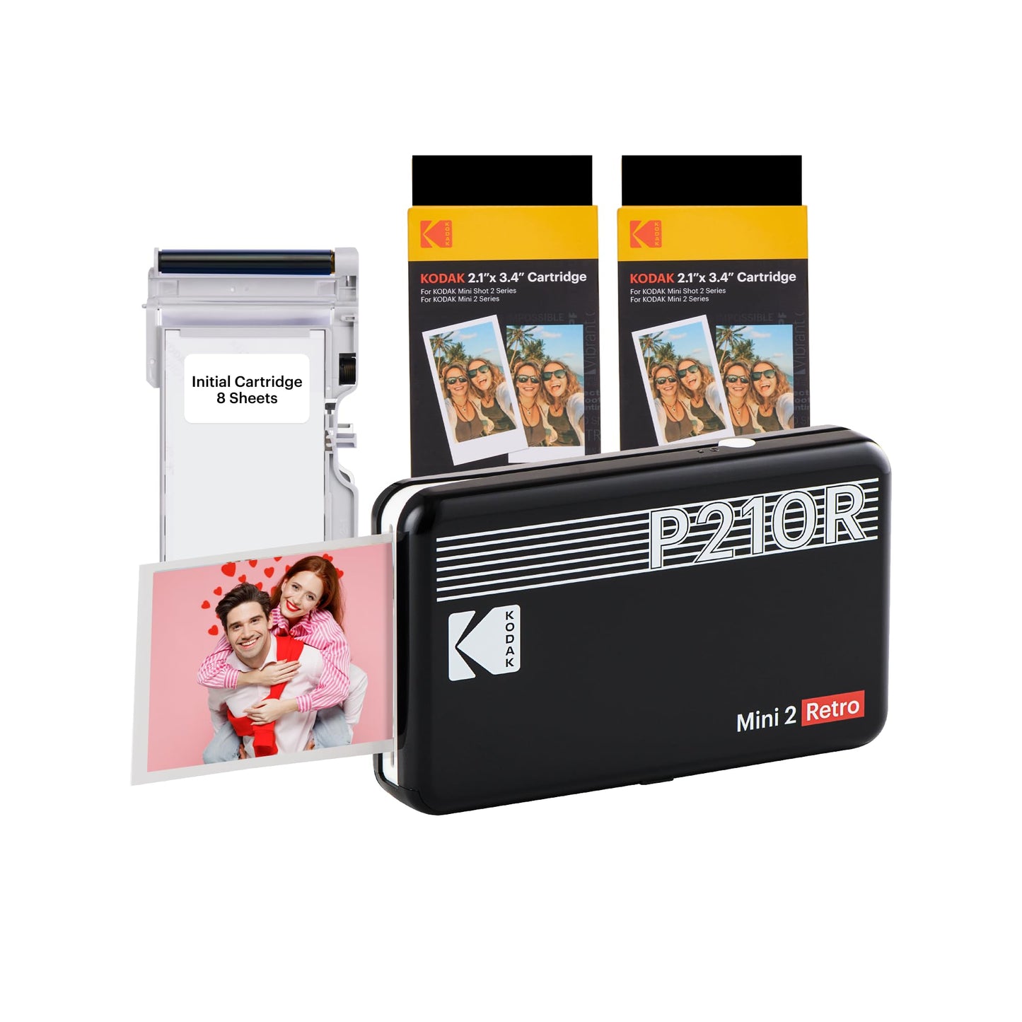 KODAK Mini 2 Retro Cadeau Noel 4PASS Imprimante Photo 4PASS (5,3 x 8,6 cm) + paquet de 68 feuilles, Noir