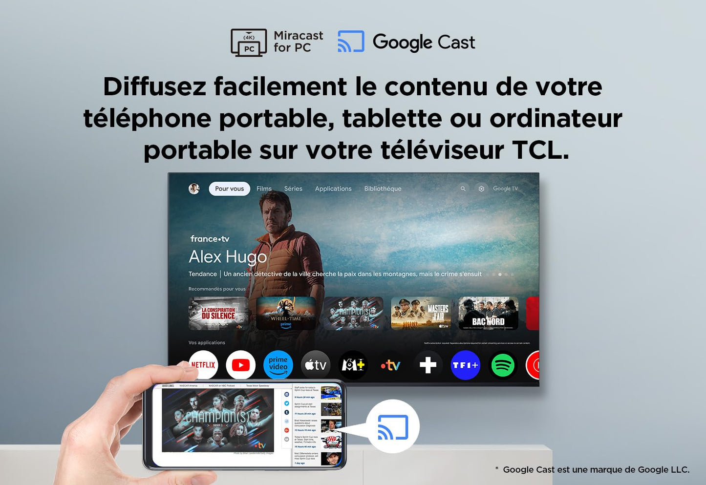 TCL 43V6B 43 Pouces 4K Ultra HD, HDR TV, Smart TV Powered by Google TV (Dolby Audio, Motion Clarity, Voice Control, Compatible avec Google Assistant, Chromecast intégré)