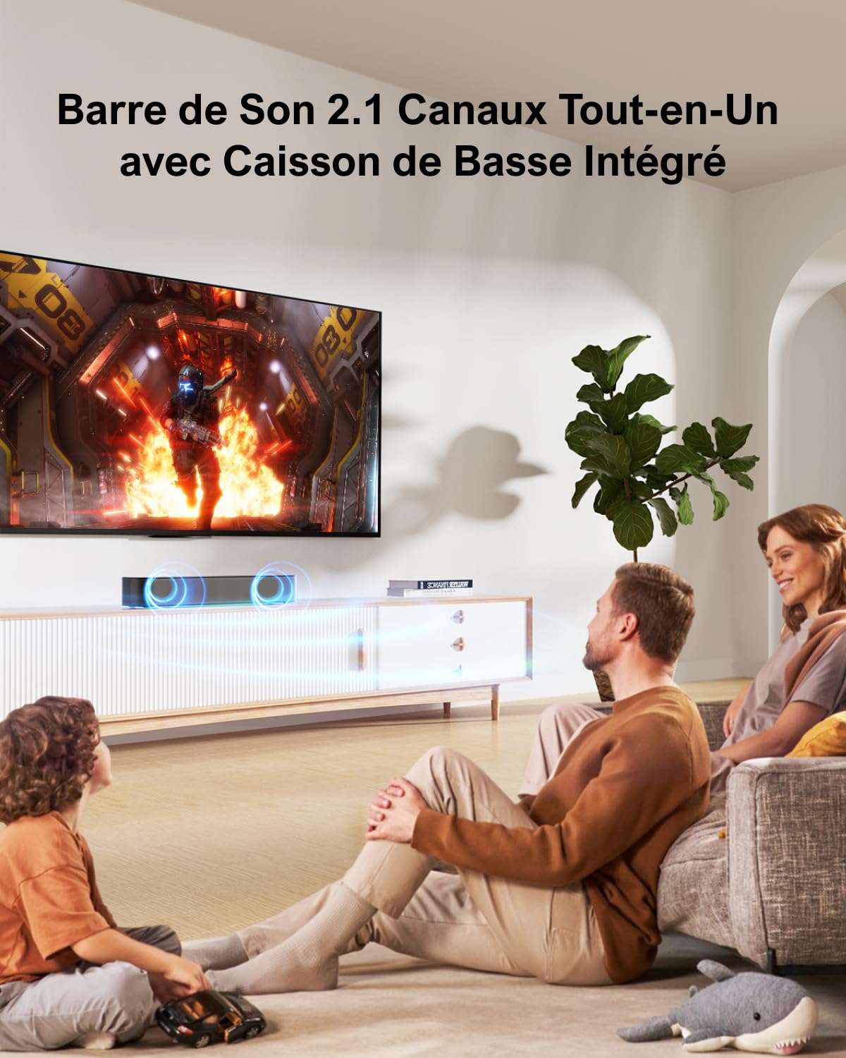 ULTIMEA 2.1ch Barre de Son TV, Caisson de Basse Intégré, App Contrôle, Barre de Son PC Tout-en-Un pour Jeux, Barres de Son Haut-Parleurs Bluetooth 5.3, Opt/AUX/Support Mural, Solo B30 Pro