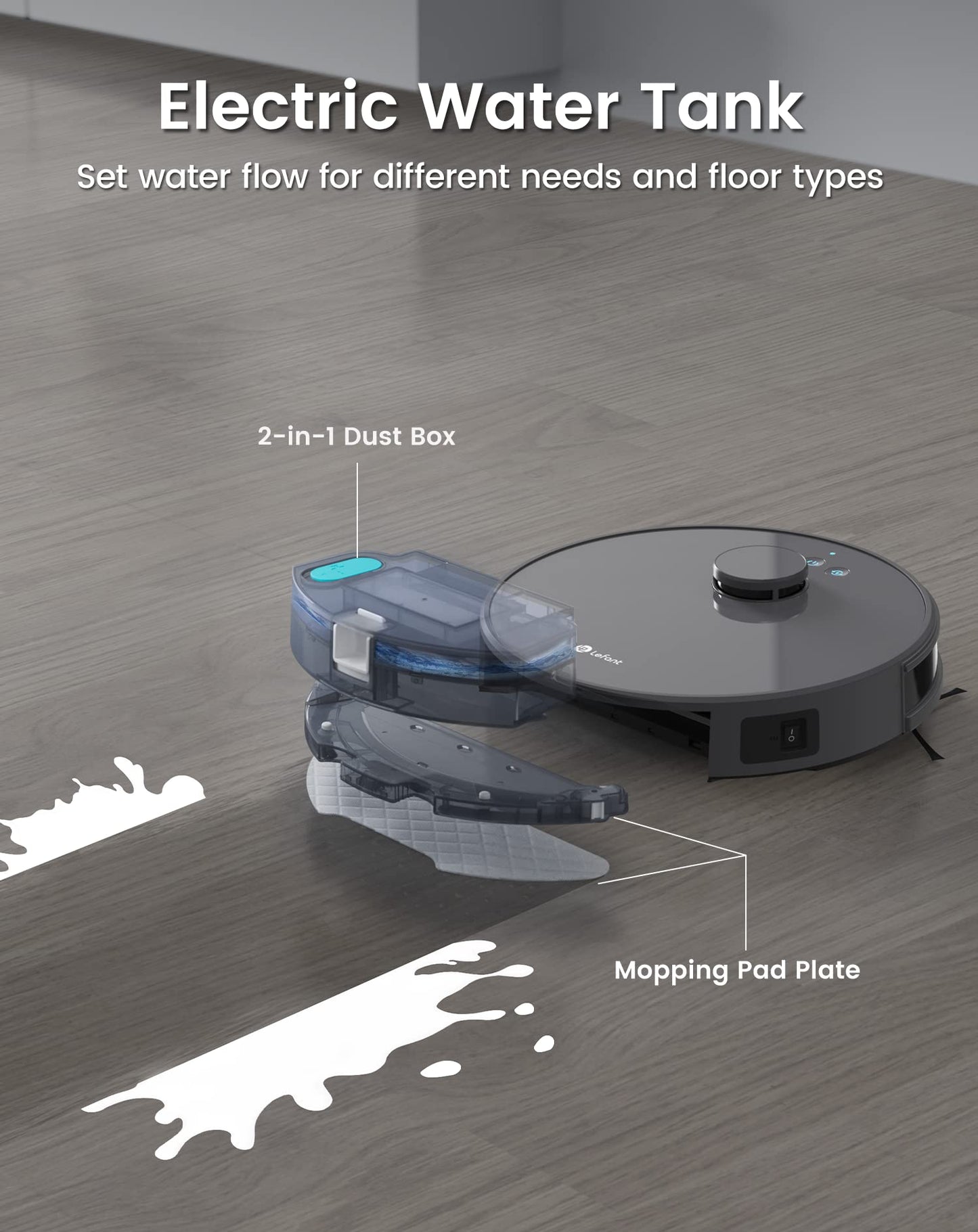 Lefant Robot Aspirateur Laveur 2 en 1 4000Pa,Navigation LiDAR, Cartographie Multi-étage,Zones Virtuelles, Connecté par Alexa/APP/WiFi,Idéal pour Poils d'animaux Tapis Sols Durs,M1 Gris