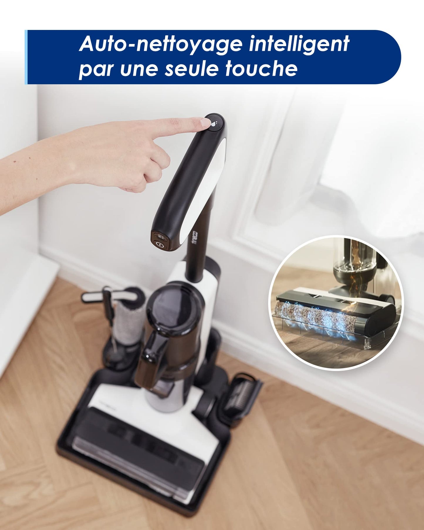 Tineco Aspirateur Eau et Poussière sans Fil Floor One S5 Intelligent pour sols durs, écran Digital, Longue autonomie, Parfait pour Les saletés collantes et Les Poils d’Animaux, économie d'espace