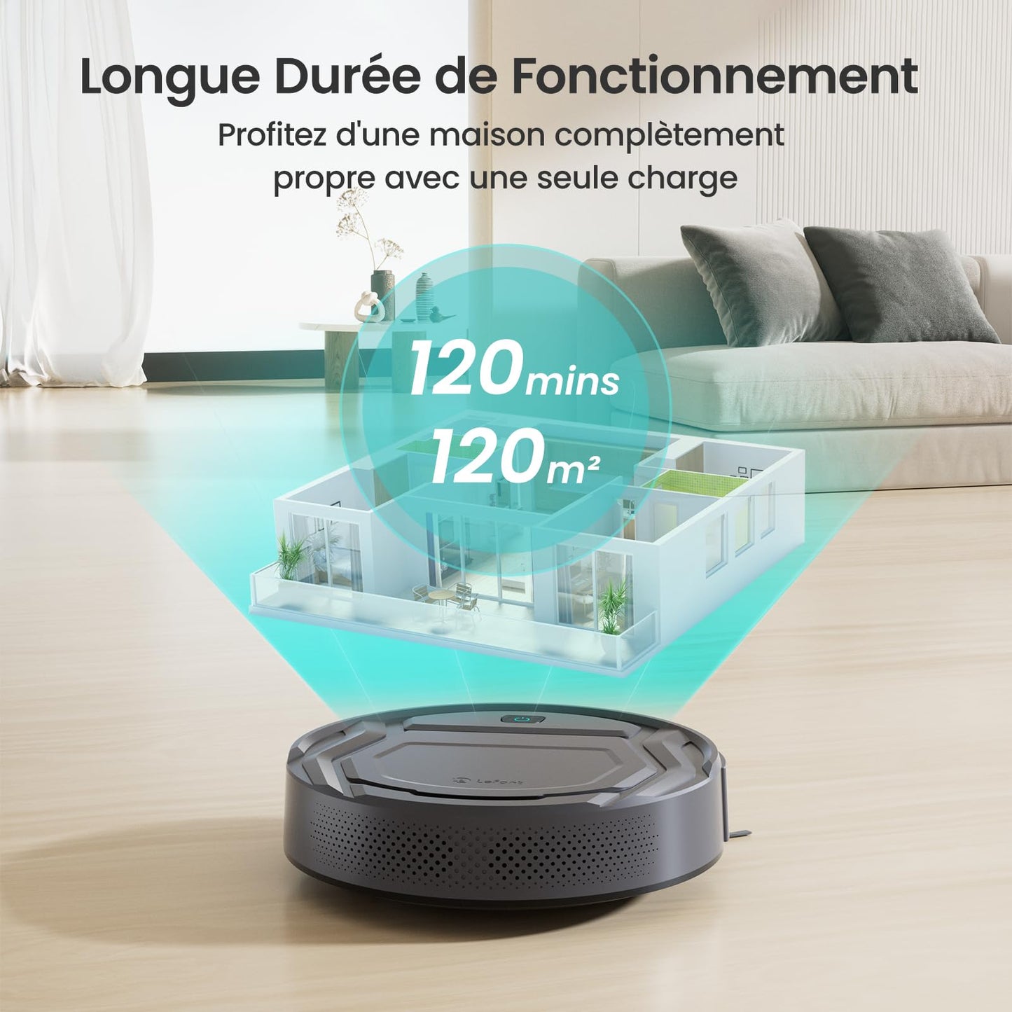 Lefant Aspirateur Robot, Mince Silencieux Connecté WiFi/Bluetooth/Alexa/App, 6 Modes de Nettoyage, Auto-Charge, 120min d'Autonomie, Idéal pour Poils d'animaux Sols Tapis, M210P Girs