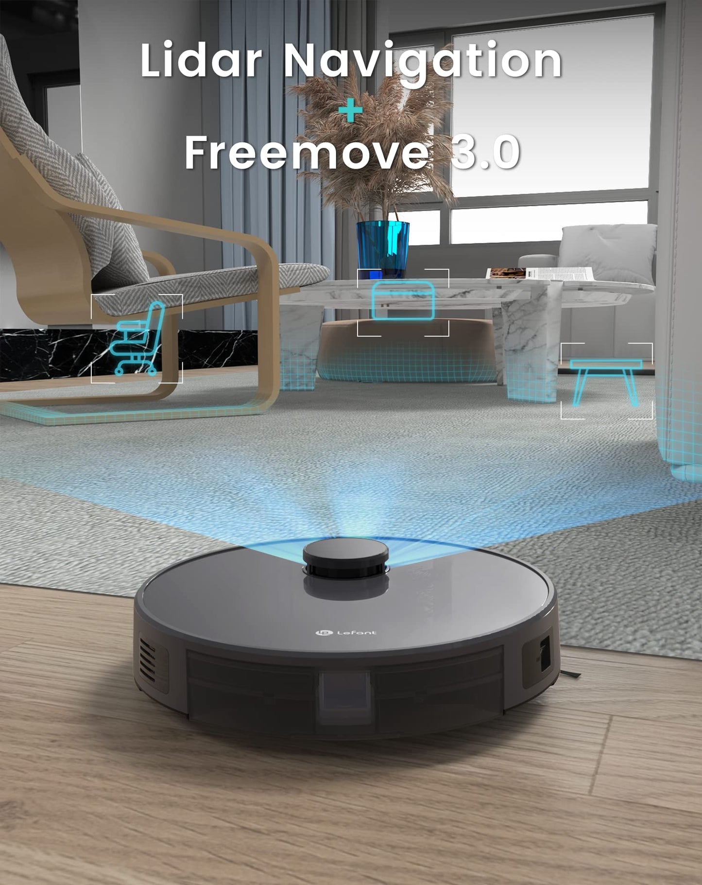 Lefant Robot Aspirateur Laveur 2 en 1 4000Pa,Navigation LiDAR, Cartographie Multi-étage,Zones Virtuelles, Connecté par Alexa/APP/WiFi,Idéal pour Poils d'animaux Tapis Sols Durs,M1 Gris