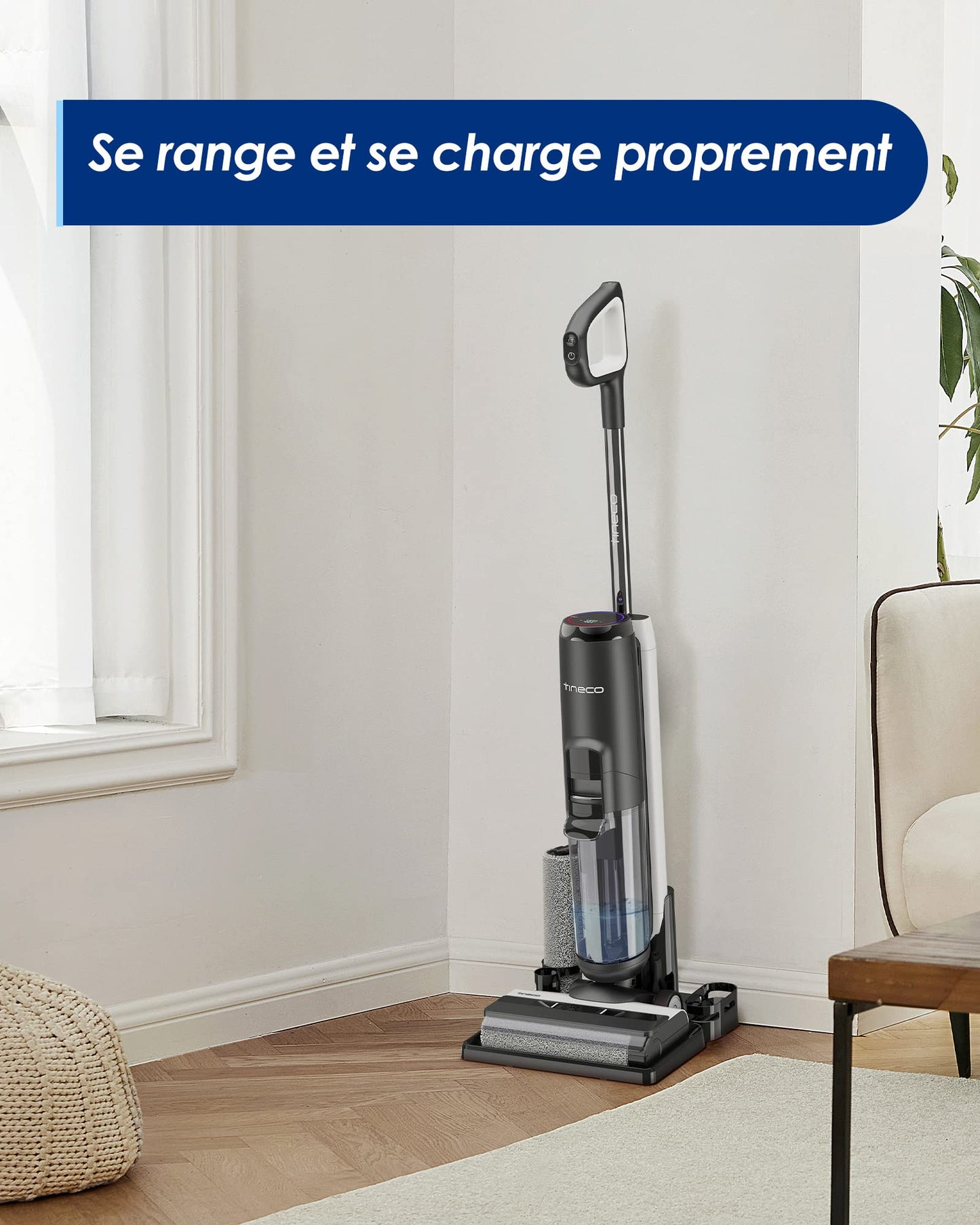 Tineco Aspirateur Eau et Poussière sans Fil Floor One S5 Intelligent pour sols durs, écran Digital, Longue autonomie, Parfait pour Les saletés collantes et Les Poils d’Animaux, économie d'espace