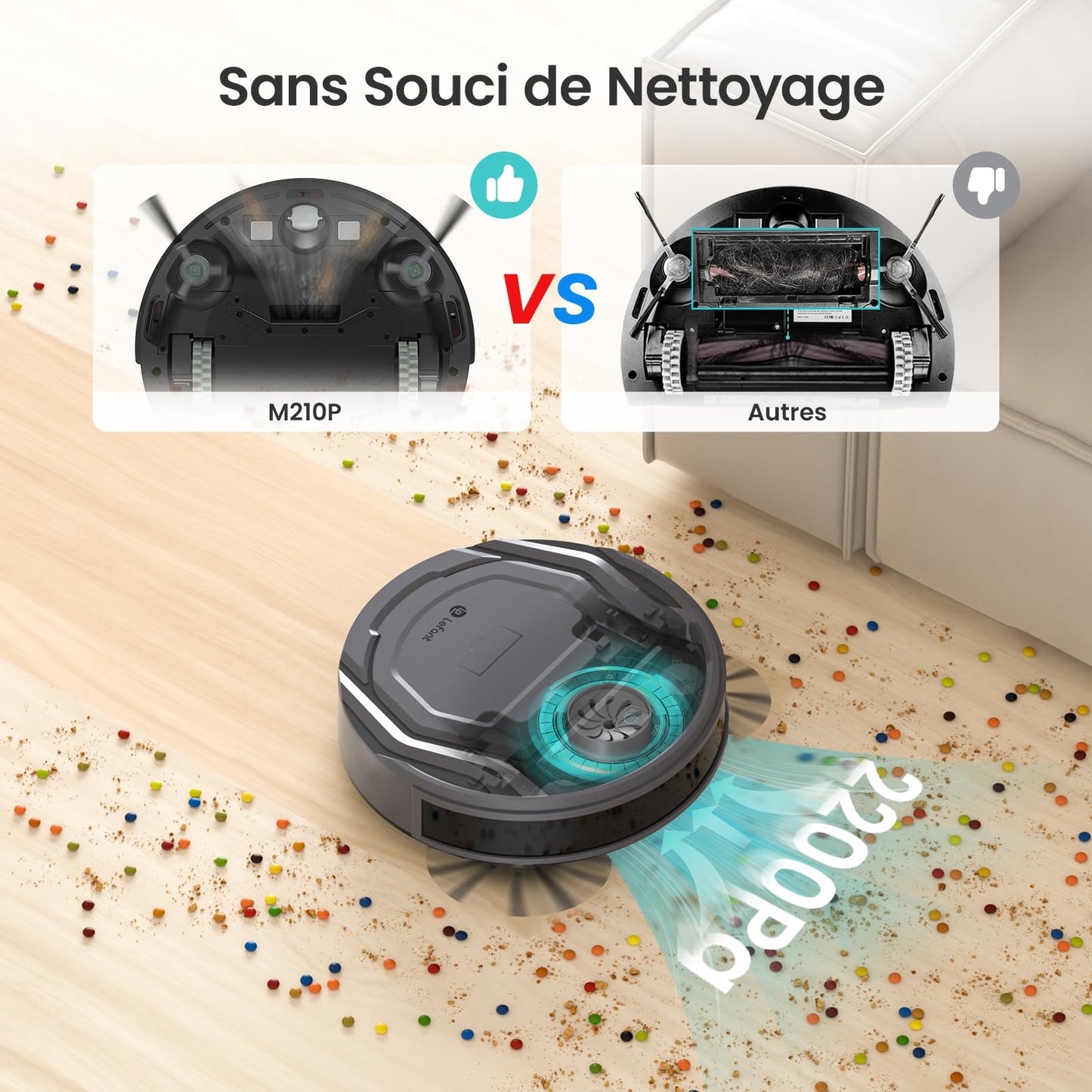 Lefant Aspirateur Robot, Mince Silencieux Connecté WiFi/Bluetooth/Alexa/App, 6 Modes de Nettoyage, Auto-Charge, 120min d'Autonomie, Idéal pour Poils d'animaux Sols Tapis, M210P Girs