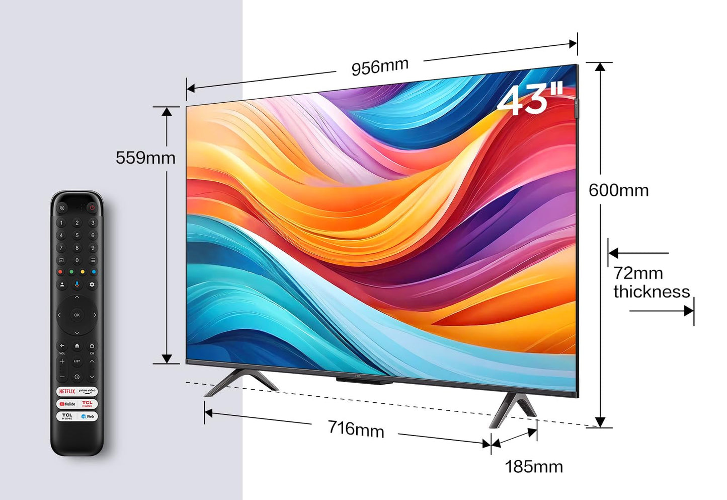 TCL TV QLED 43T7B 4K HDR Pro 43’’ avec Google TV et système sonore Dolby Atmos, Compatible avec l’Assistant Google et Alexa