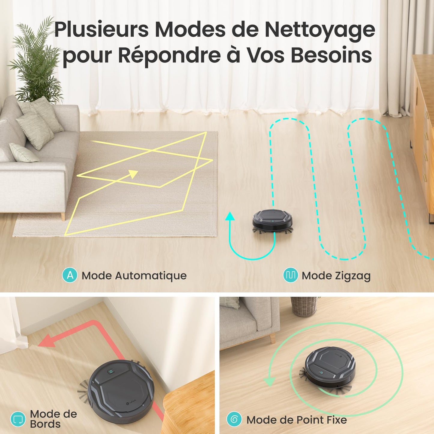 Lefant Aspirateur Robot, Mince Silencieux Connecté WiFi/Bluetooth/Alexa/App, 6 Modes de Nettoyage, Auto-Charge, 120min d'Autonomie, Idéal pour Poils d'animaux Sols Tapis, M210P Girs