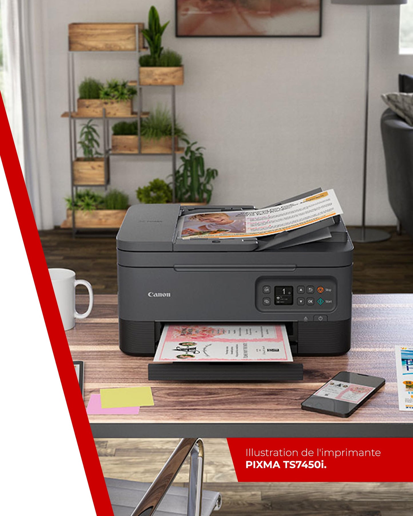 Canon PIXMA TS7450i Imprimante Multifonction Couleur Tout-en-Un - Imprimante Wi-FI, Chargeur Automatique de Documents, Impression Multimédia Créative - Imprimante Couleur Polyvalente