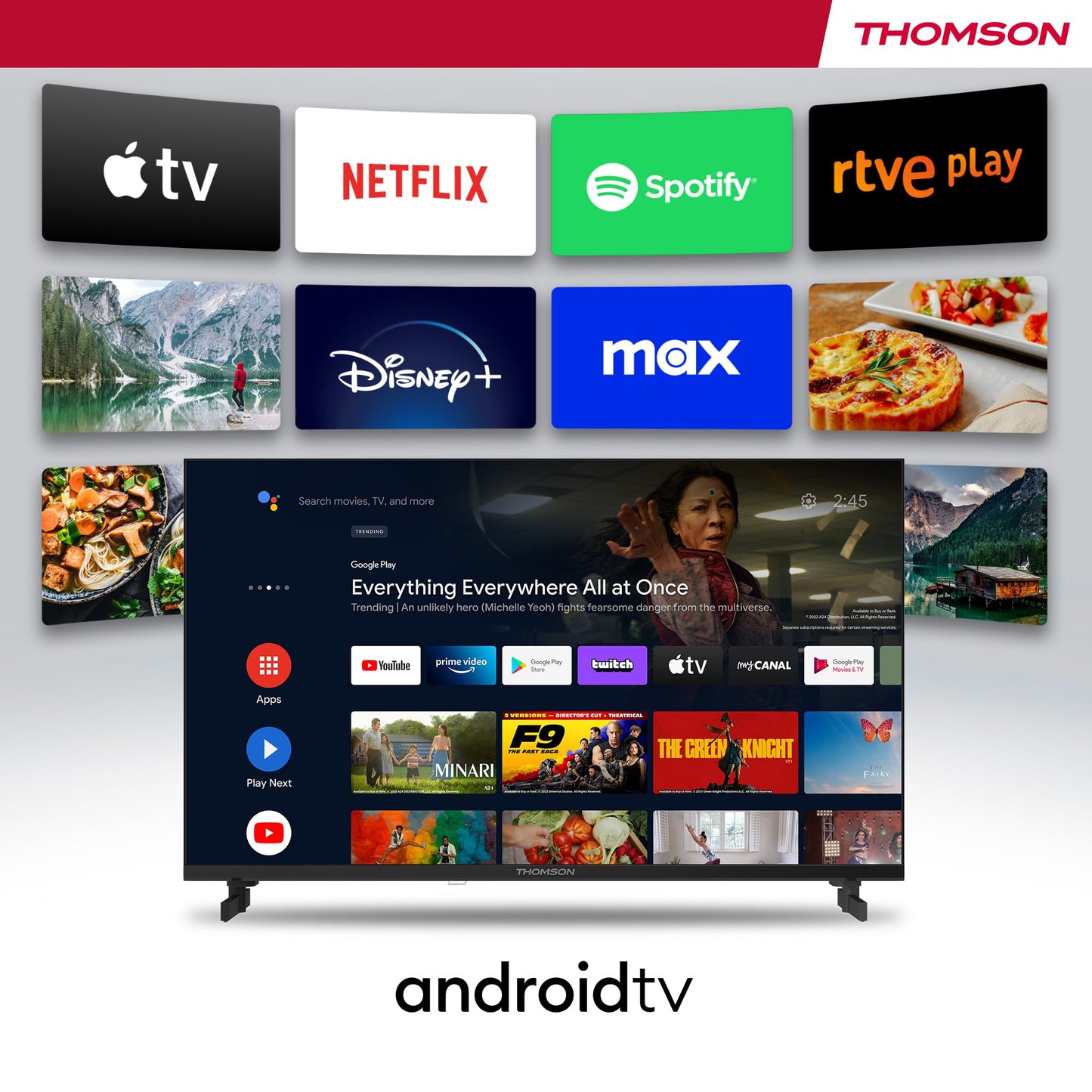 Téléviseur homson 43 Pouces (109 cm) UHD Blanc Smart Android TV (WLAN, HDR, Triple Tuner DVB-C/S2/T2, Streaming, Netflix, Youtube, Prime Video, Disney+) – 43UA5S13W-2023